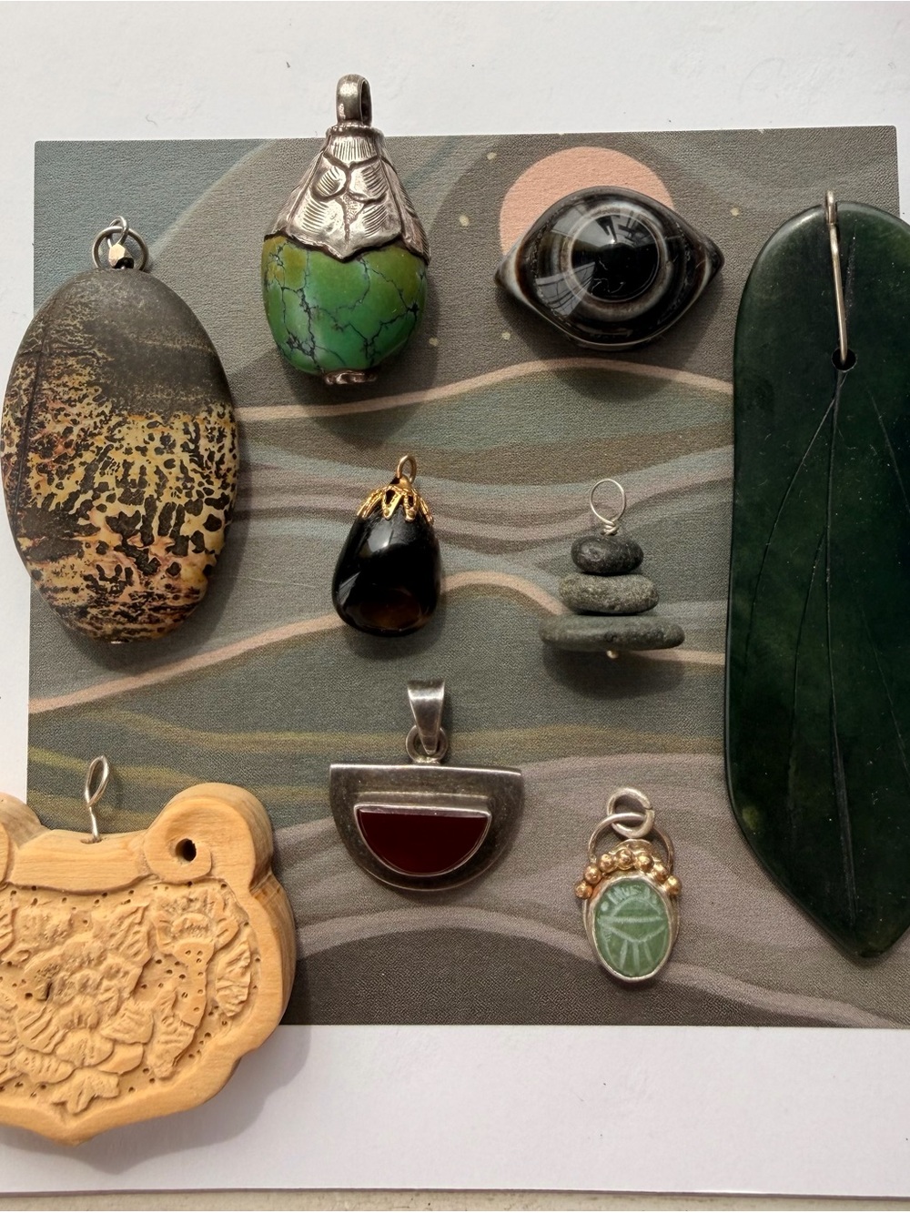 Handmade and vintage pendants Collection sterling silver, GF, genuine stones.